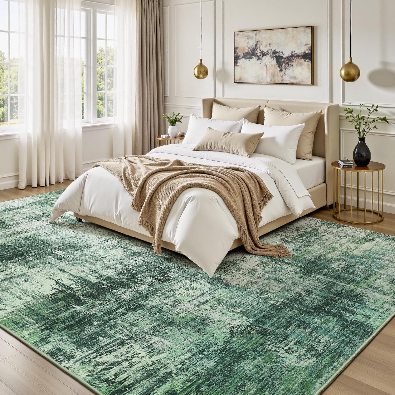 Lofus 5x7 Area Rug for Living Room, Green Abstract Rugs with Non-Slip Backing, N - Thumbnail 2