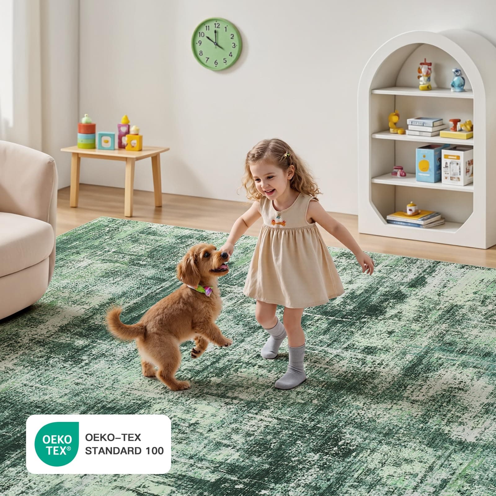 Lofus 5x7 Area Rug for Living Room, Green Abstract Rugs with Non-Slip Backing, N - Thumbnail 5