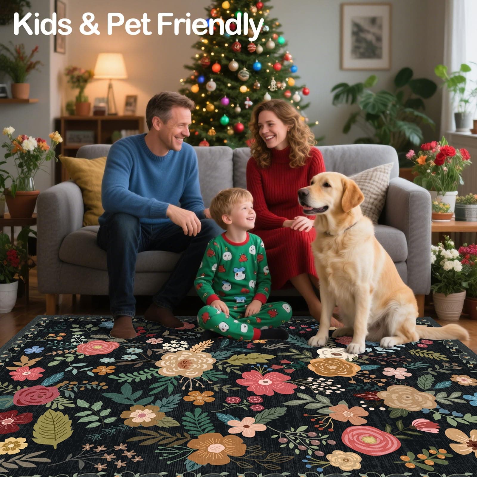 6x9 Area Rug Floral Rugs for Living Room Stain-Resistant Washable Non-Slip Indoo - Thumbnail 7