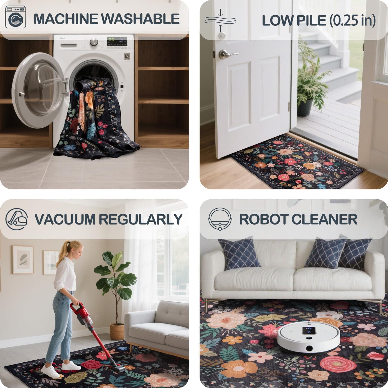 6x9 Area Rug Floral Rugs for Living Room Stain-Resistant Washable Non-Slip Indoo - Thumbnail 5