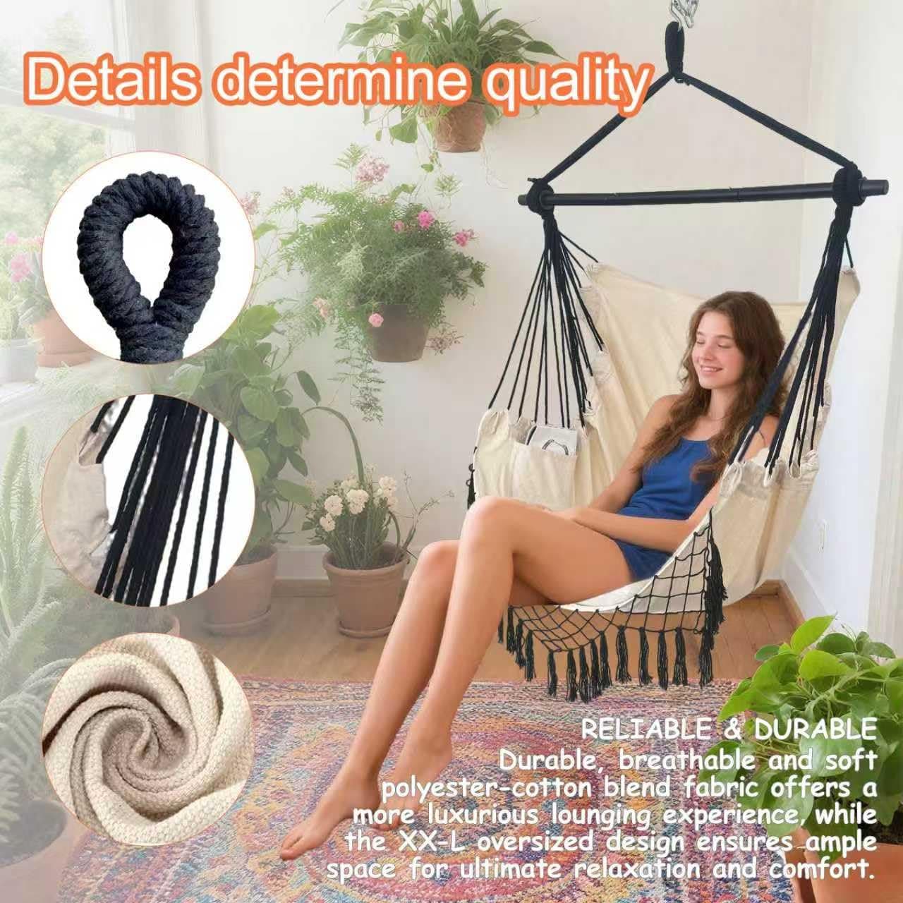 PIRNY Hammock Chair Hanging Rope Swing Chair Max 450 Lbs Large Hanging Chair Poc - Thumbnail 5