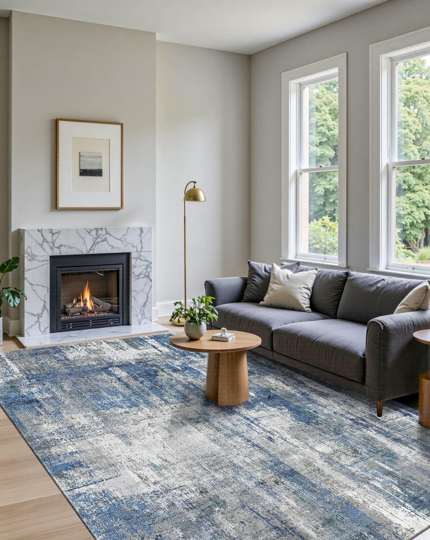 Latte&Fog 5x7 Area Rugs for Living Room Bedroom, Blue Modern Abstract Neutral Wa