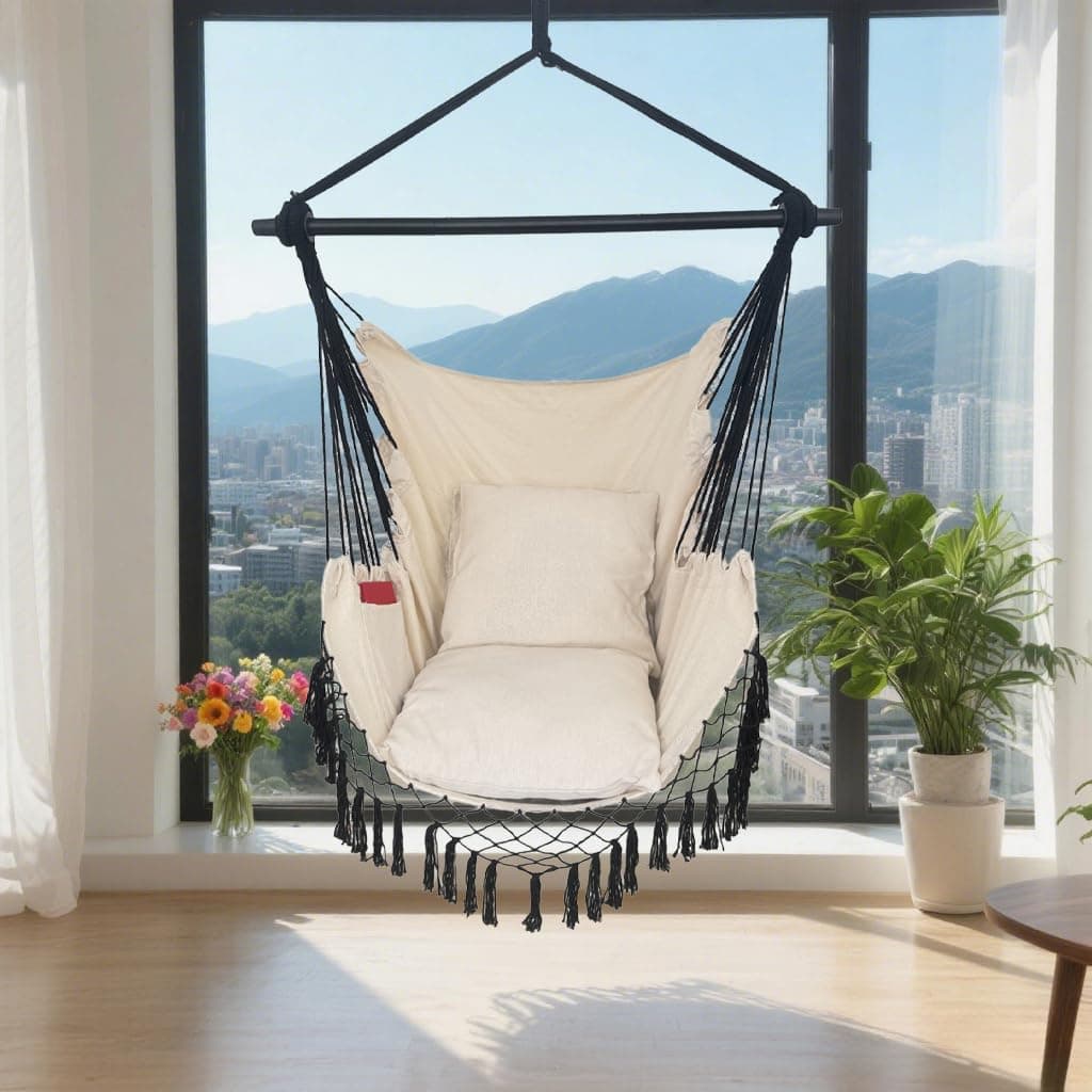 PIRNY Hammock Chair Hanging Rope Swing Chair Max 450 Lbs Large Hanging Chair Poc - Thumbnail 7