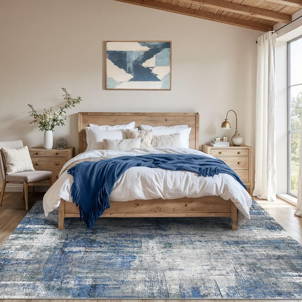 Latte&Fog 5x7 Area Rugs for Living Room Bedroom, Blue Modern Abstract Neutral Wa - Thumbnail 3