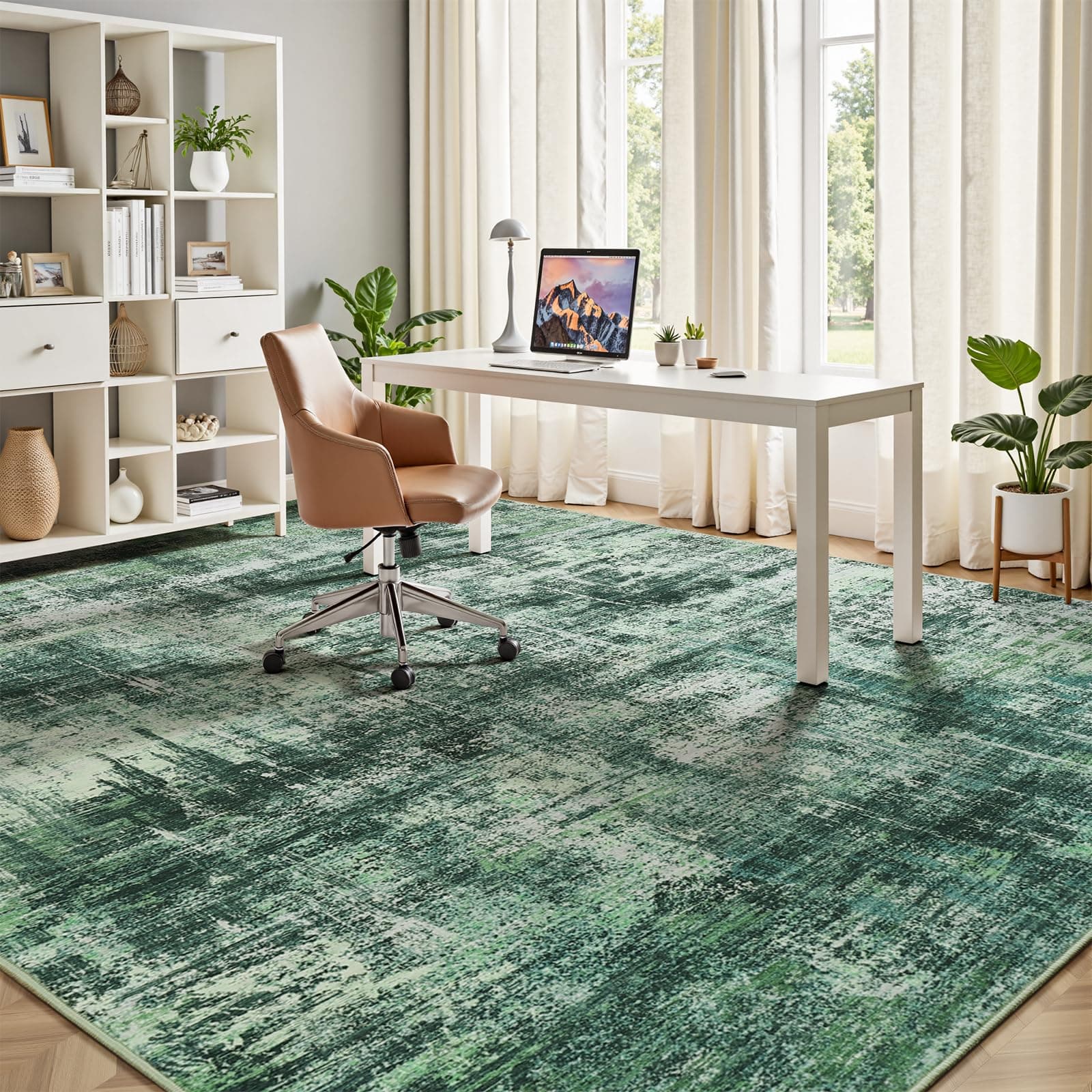 Lofus 5x7 Area Rug for Living Room, Green Abstract Rugs with Non-Slip Backing, N - Thumbnail 6