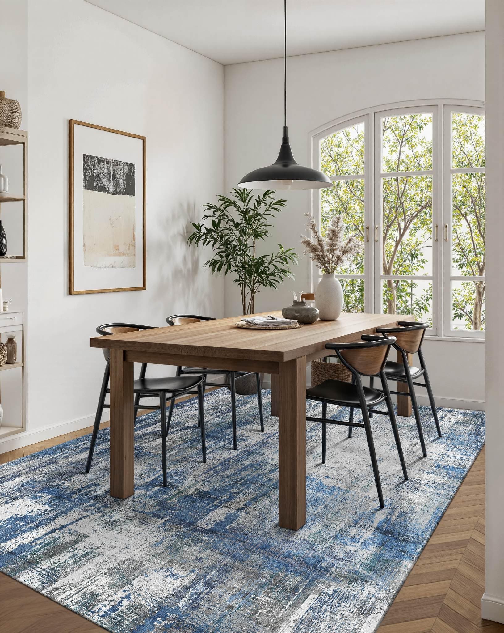 Latte&Fog 5x7 Area Rugs for Living Room Bedroom, Blue Modern Abstract Neutral Wa - Thumbnail 4