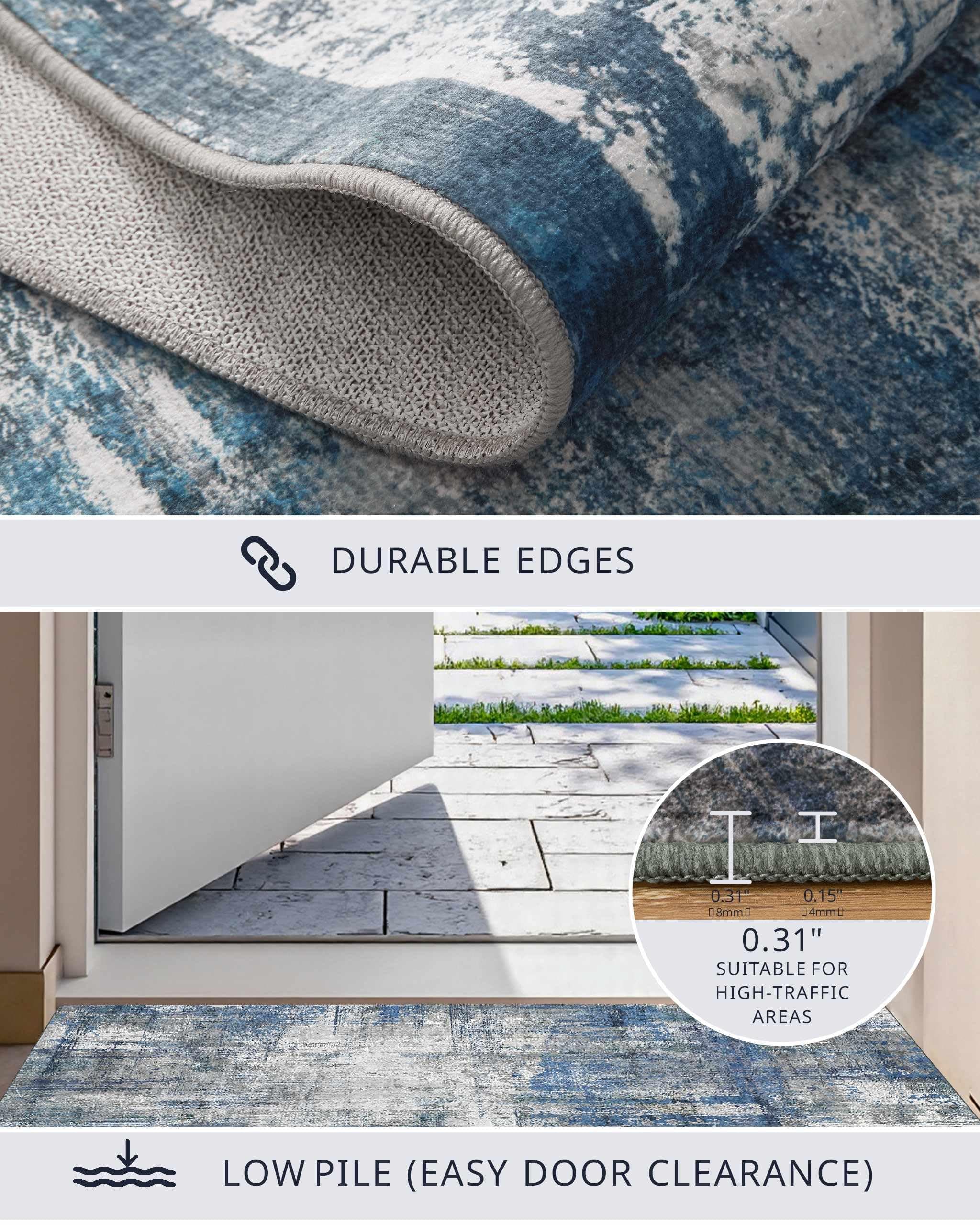 Latte&Fog 5x7 Area Rugs for Living Room Bedroom, Blue Modern Abstract Neutral Wa - Thumbnail 5