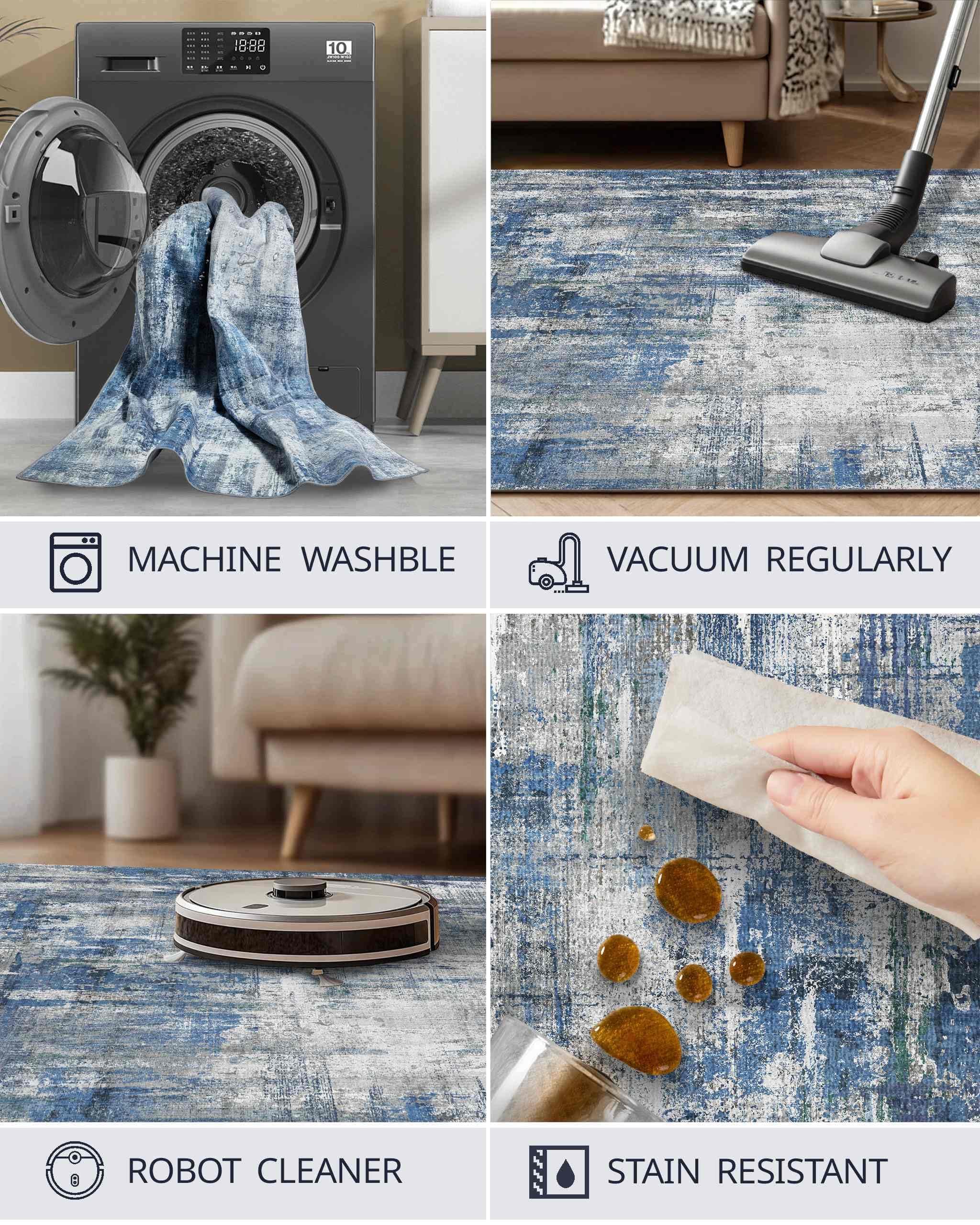 Latte&Fog 5x7 Area Rugs for Living Room Bedroom, Blue Modern Abstract Neutral Wa - Thumbnail 6