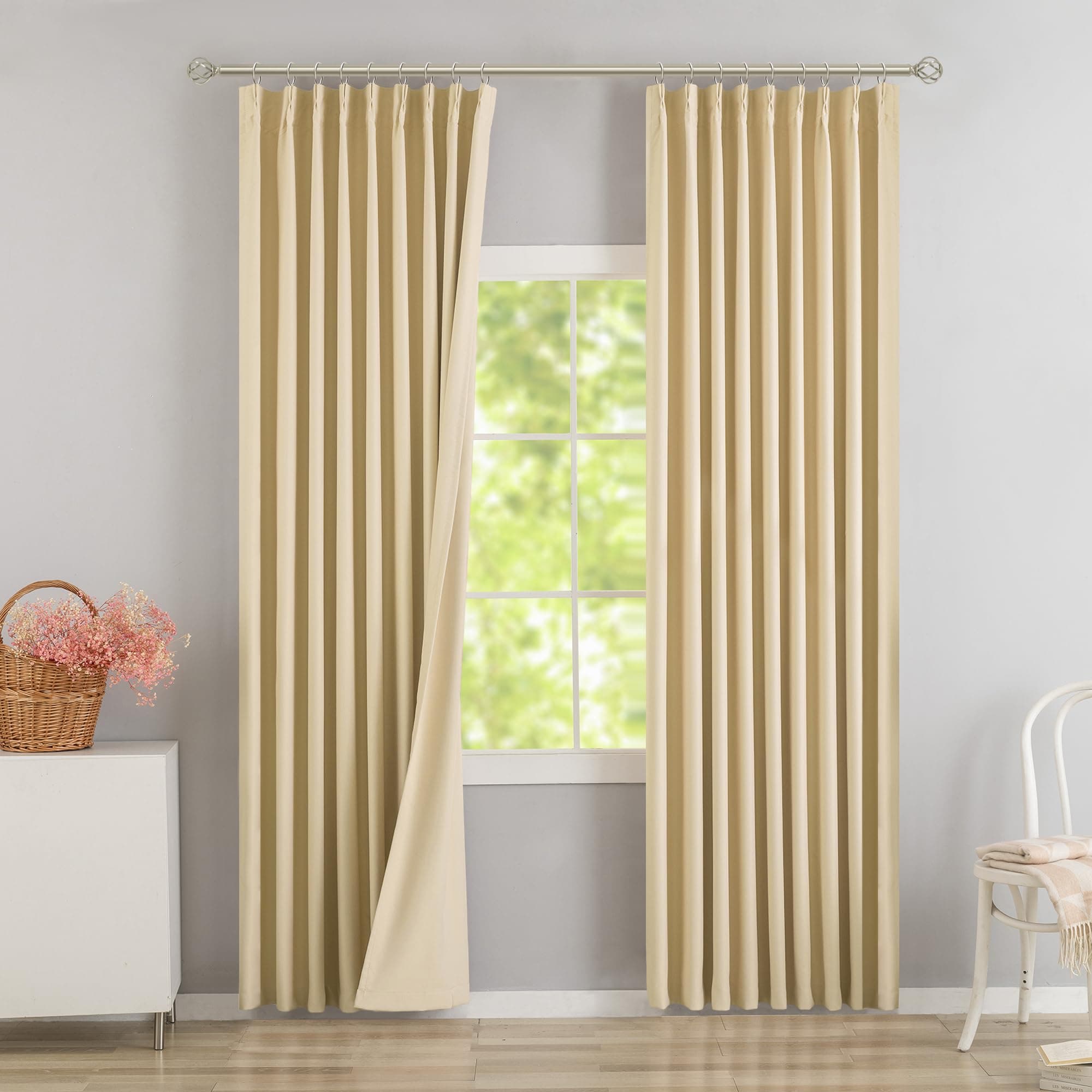 DONREN Beige Pinch Pleated Blackout Curtains with Hooks - 78 inch Length Room Da