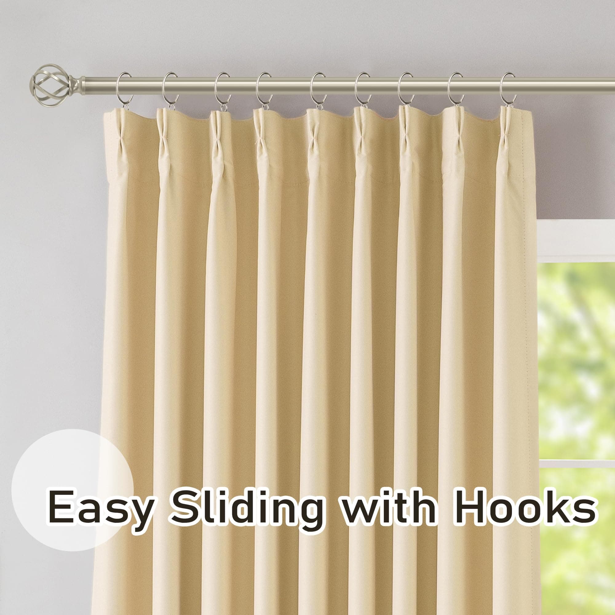 DONREN Beige Pinch Pleated Blackout Curtains with Hooks - 78 inch Length Room Da - Thumbnail 4