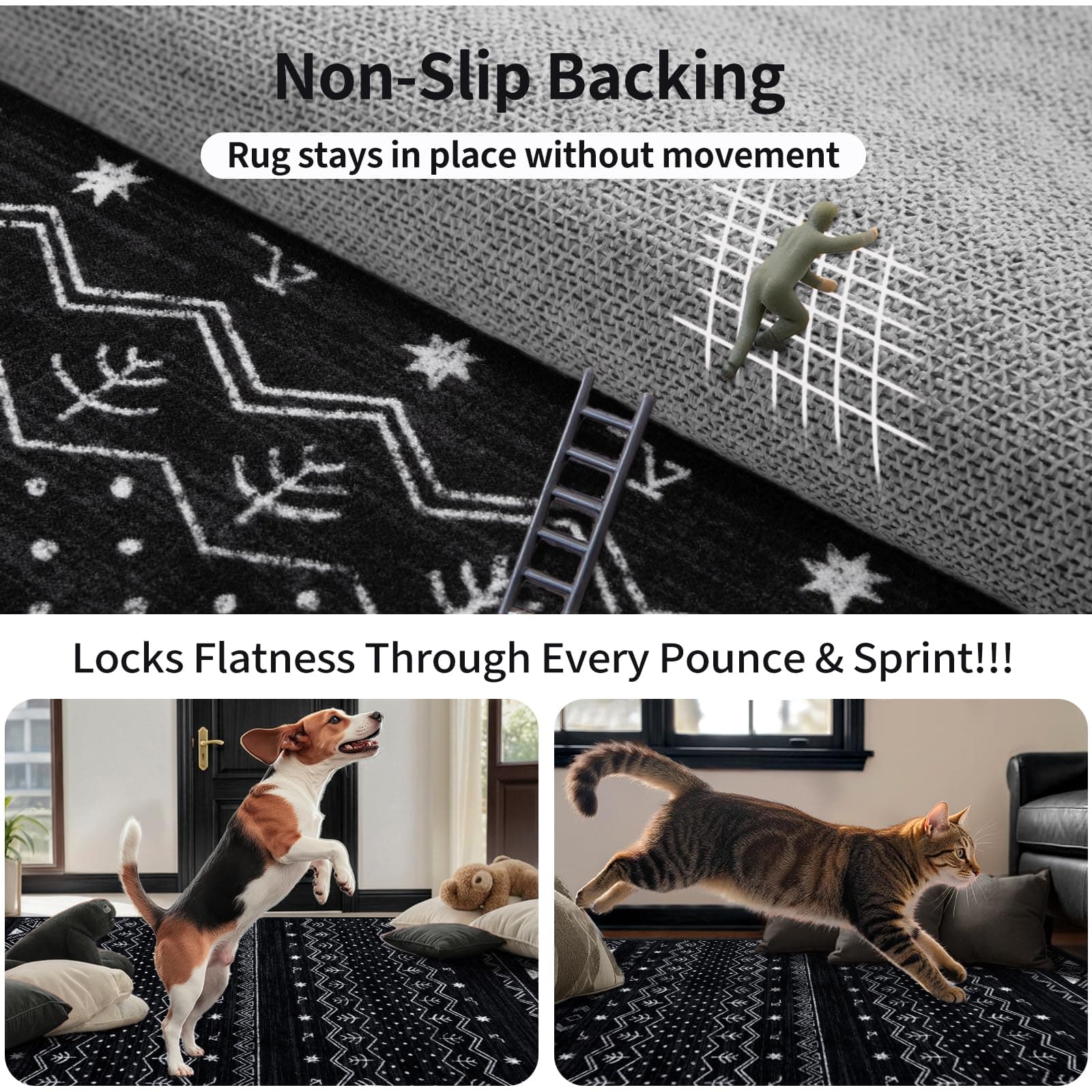 SERISSA 4x6 Area Rugs Living Room Washable Non-Slip Black White Boho Rug Soft Lo - Thumbnail 5