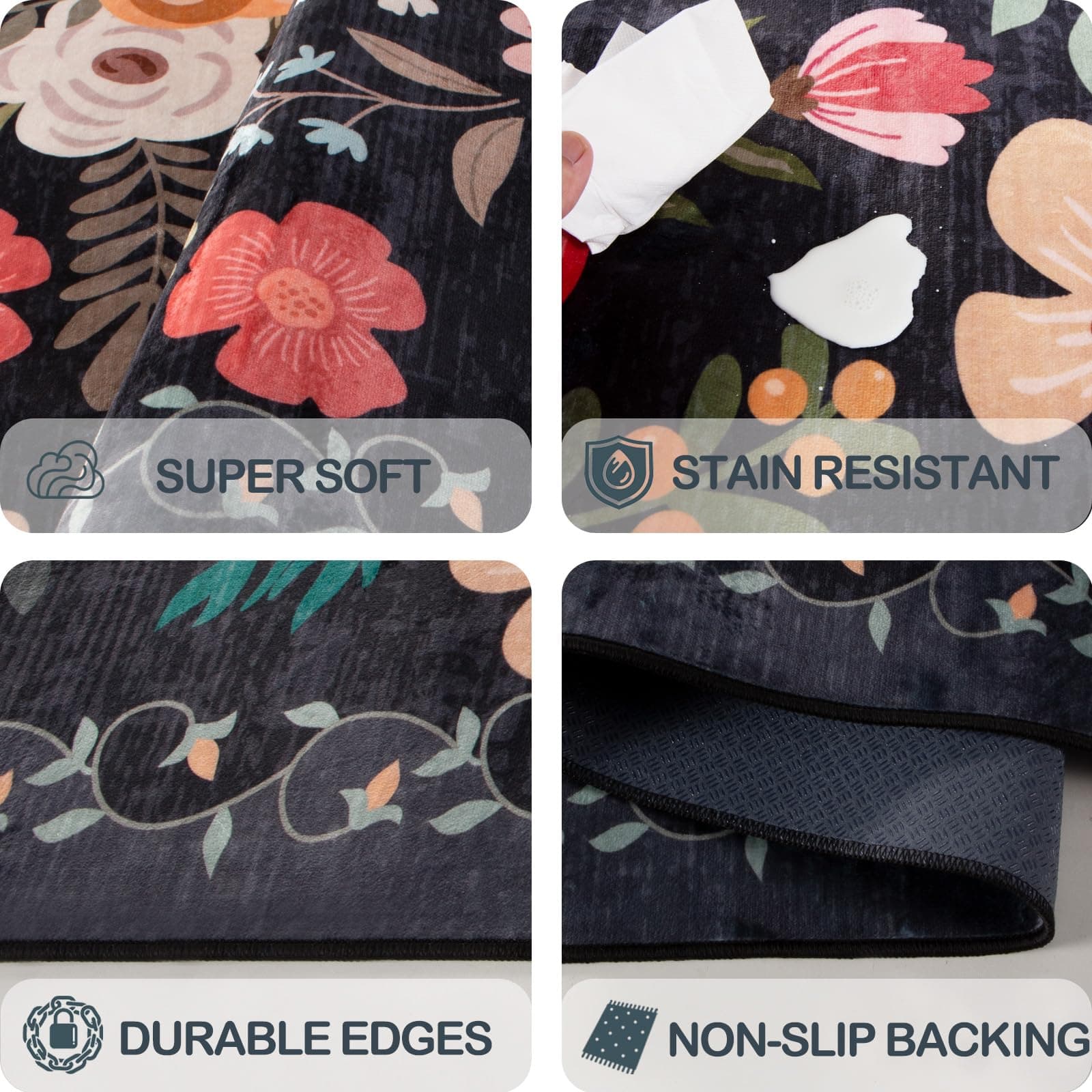 6x9 Area Rug Floral Rugs for Living Room Stain-Resistant Washable Non-Slip Indoo - Thumbnail 6