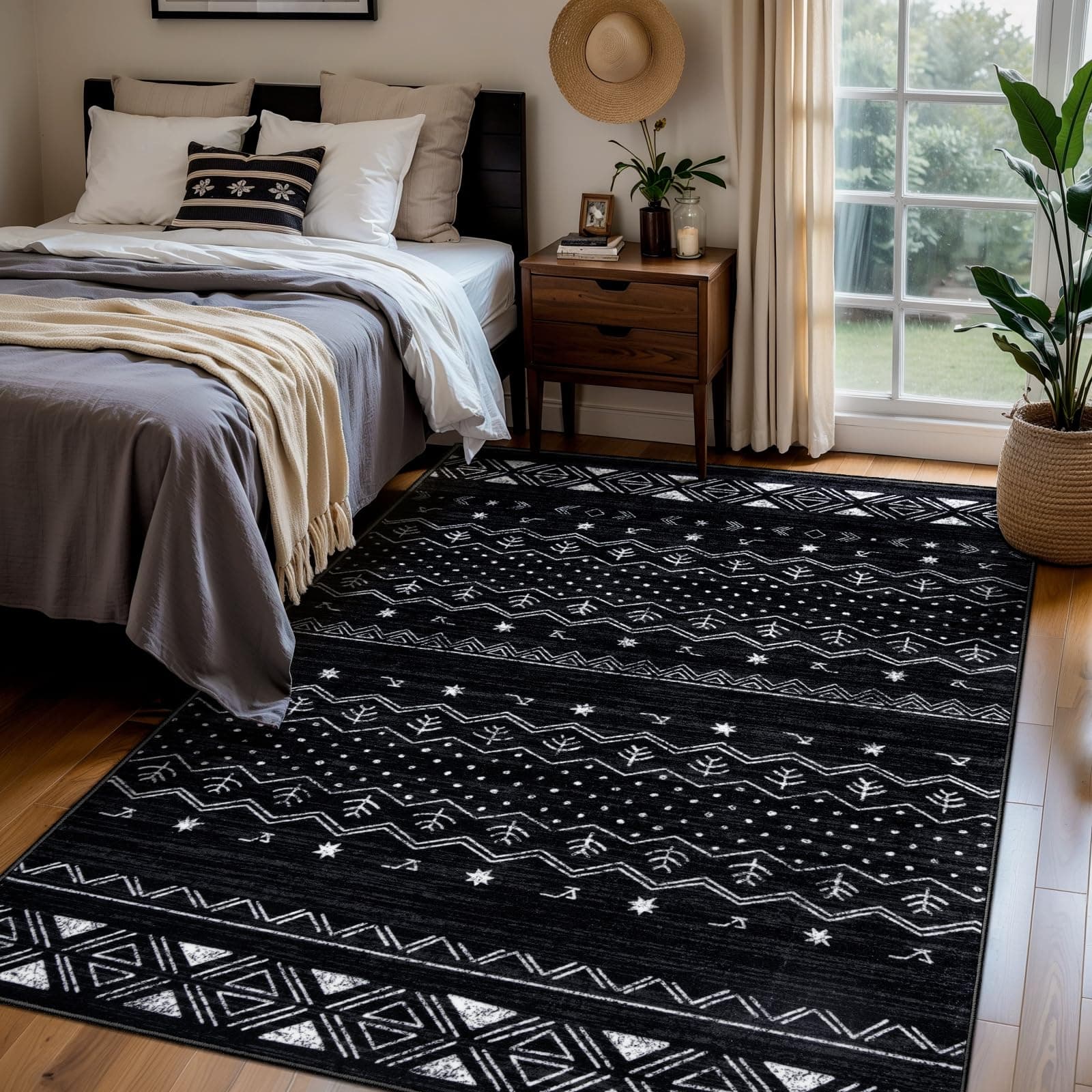 SERISSA 4x6 Area Rugs Living Room Washable Non-Slip Black White Boho Rug Soft Lo - Thumbnail 2