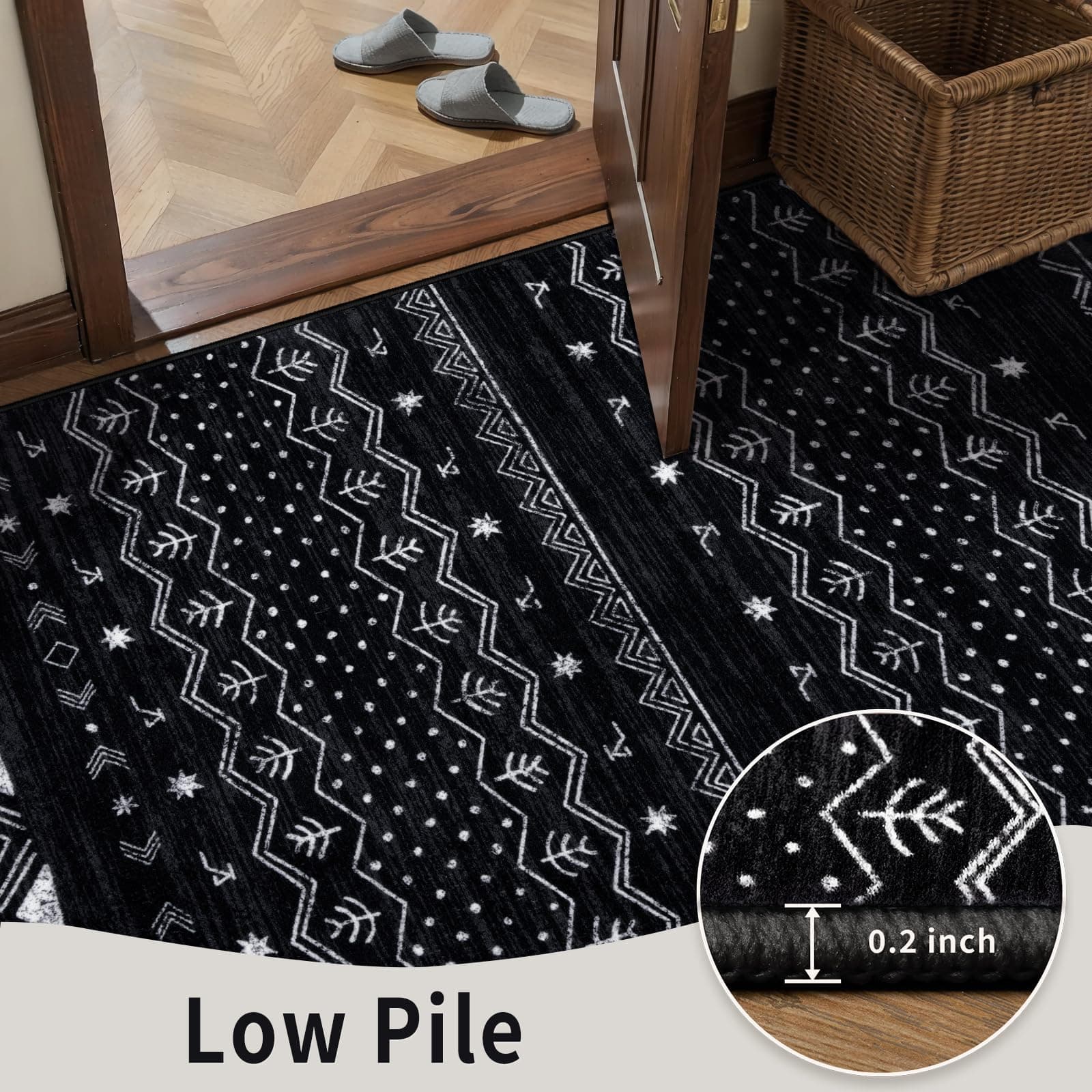 SERISSA 4x6 Area Rugs Living Room Washable Non-Slip Black White Boho Rug Soft Lo - Thumbnail 7