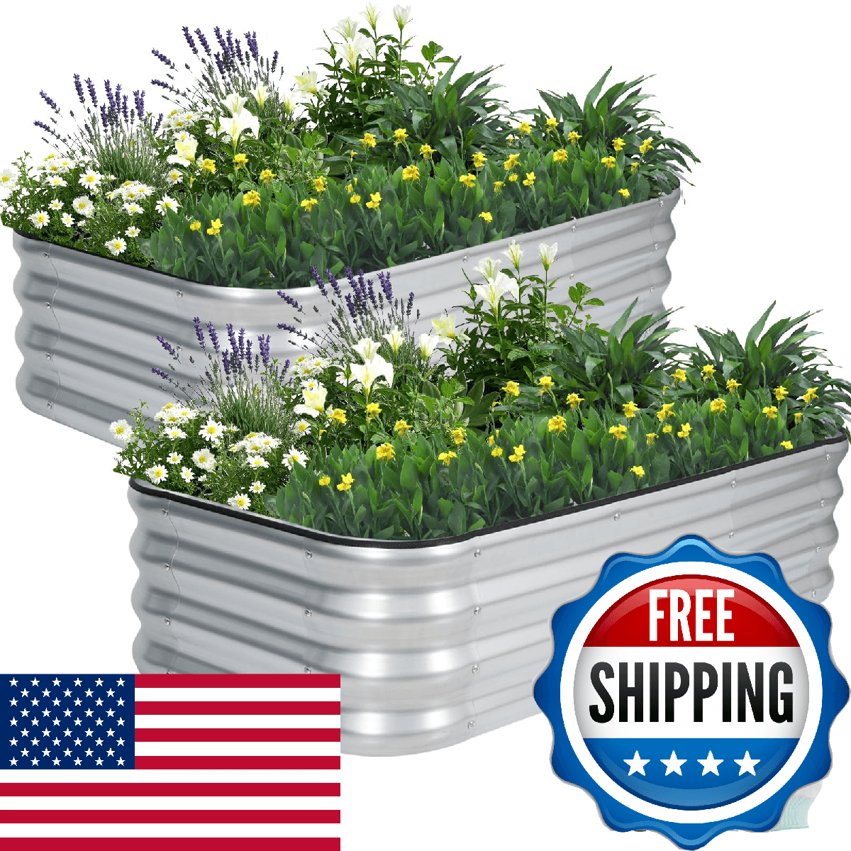 BIRDSINYARD 3 in 1 Galvanized Raised Garden Bed 4x2x1ft 2 Packs Modular Planter