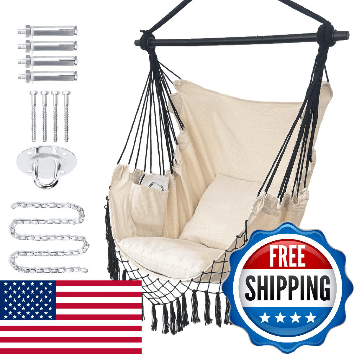 PIRNY Hammock Chair Hanging Rope Swing Chair Max 450 Lbs Large Hanging Chair Poc