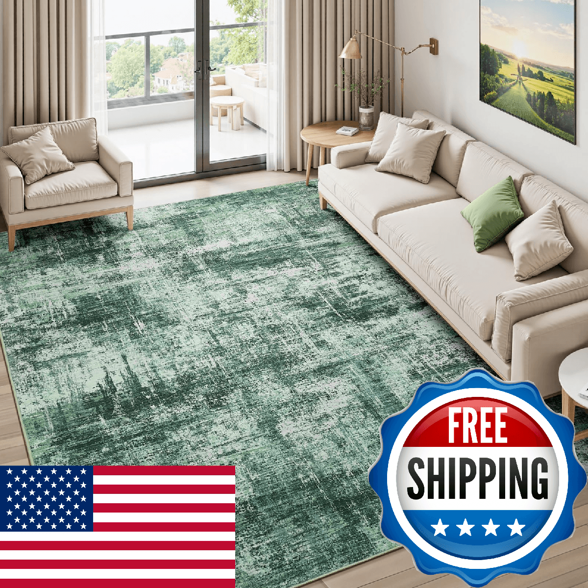 Lofus 5x7 Area Rug for Living Room, Green Abstract Rugs with Non-Slip Backing, N - Image 1