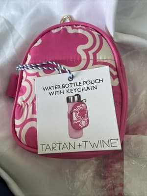 Water Bottle Pouch Pink Floral with Keychain Fabric - Thumbnail 2
