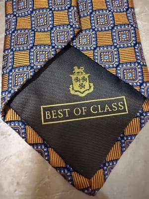 ROBERT TALBOTT Best of Class Men's Orange/Blue Geometric USA Silk Neck Tie - Thumbnail 3