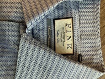 Thomas Pink London Designer Slim Fit Blue Chevron Dress Shirt SZ 16.5/42CM 22PTP - Thumbnail 5