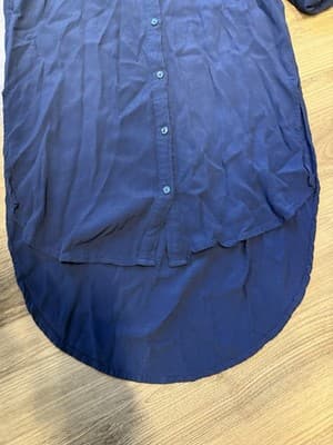 Freebird Navy Blue Tunic Shirt Small Button Down High Low Hem Roll Tab Sleeve - Thumbnail 3