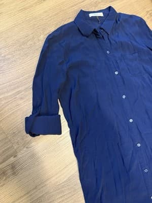 Freebird Navy Blue Tunic Shirt Small Button Down High Low Hem Roll Tab Sleeve - Thumbnail 5