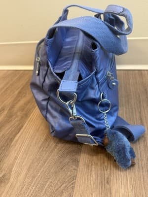 Kipling Elysia Blue Nylon Shoulder Bag Crossbody Multi Pocket Monkey Charm Tote - Thumbnail 6