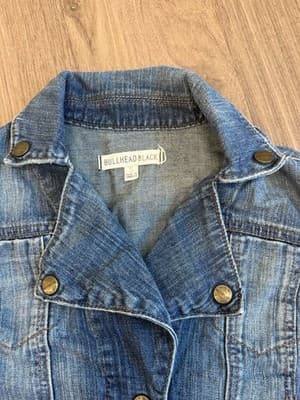 Bullhead Black Denim Jacket Juniors Small Cropped 90s Y2K - Thumbnail 2