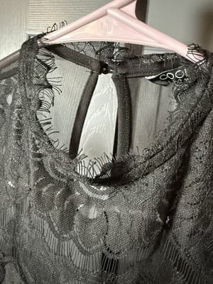 CoolCat Black Lace Bodycon Dress Sheer High Neck Mini Club Party Size S - Thumbnail 4