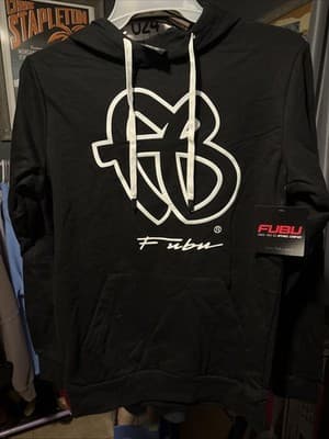 FUBU Black Hoodie with White Logo Men’s Small NWOT Vintage Retro 90’s Warm - Image 1