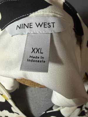 Nine West Sleeveless Tiered Shift Knee-Length Dress Black White Print XXL - Thumbnail 7