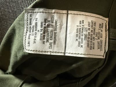 VTG US Military Utility OG Green Cotton Sateen Type I 1992 Mechanic Small - Thumbnail 9