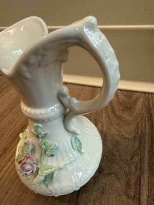 Belleek Ireland 3rd Mark Ewer Pitcher Floral Rose Parian China 1955–65 - Thumbnail 4