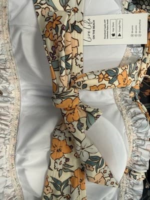 Cupshe Floral Bikini Set XL Smocked Bandeau High Waisted Orange Blue NWT - Thumbnail 4
