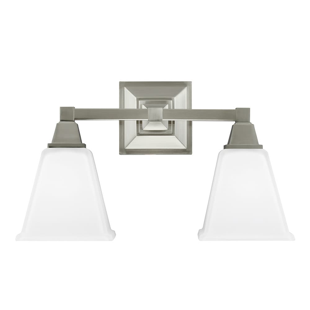 Denhelm 16.5 in. W. 2-Light Brushed Nickel Wall/Bath Vanity Light with Inside White Painted Etched Glass - Image 1