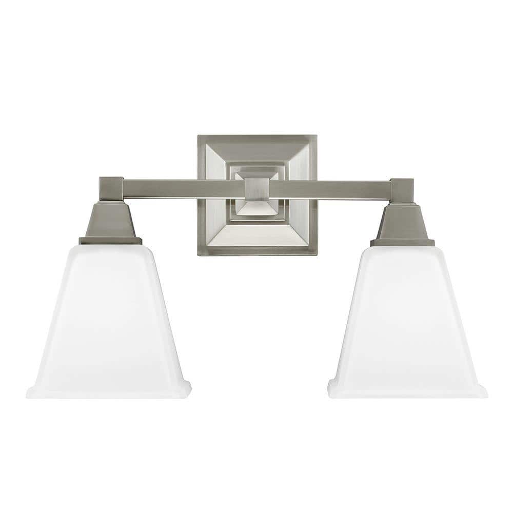 Denhelm 16.5 in. W. 2-Light Brushed Nickel Wall/Bath Vanity Light with Inside White Painted Etched Glass - Thumbnail 2