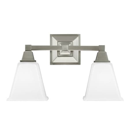Denhelm 16.5 in. W. 2-Light Brushed Nickel Wall/Bath Vanity Light with Inside White Painted Etched Glass - Thumbnail 3