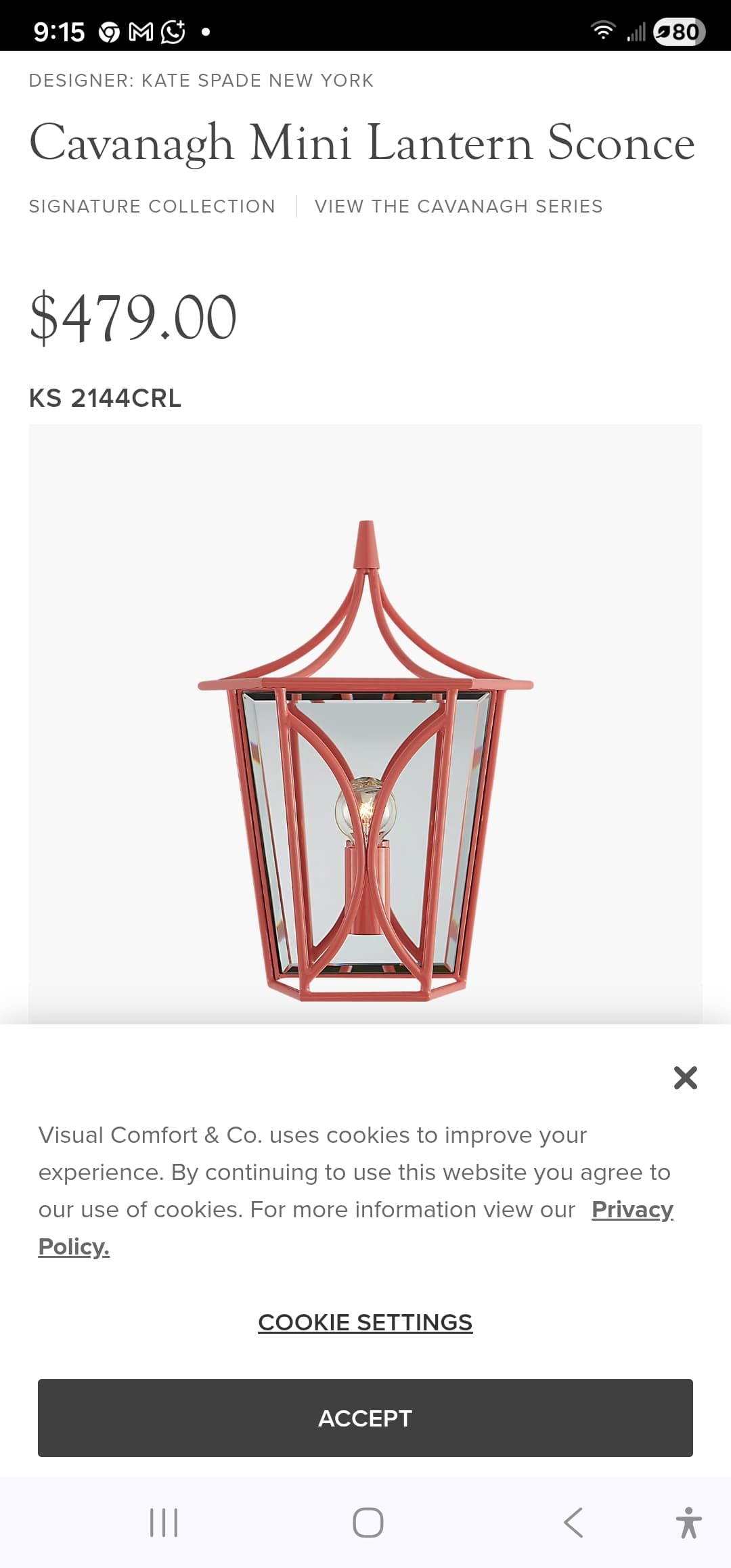 Kate Spade Cavanagh Mini Lantern Sconce KS 2144CRL - Image 1