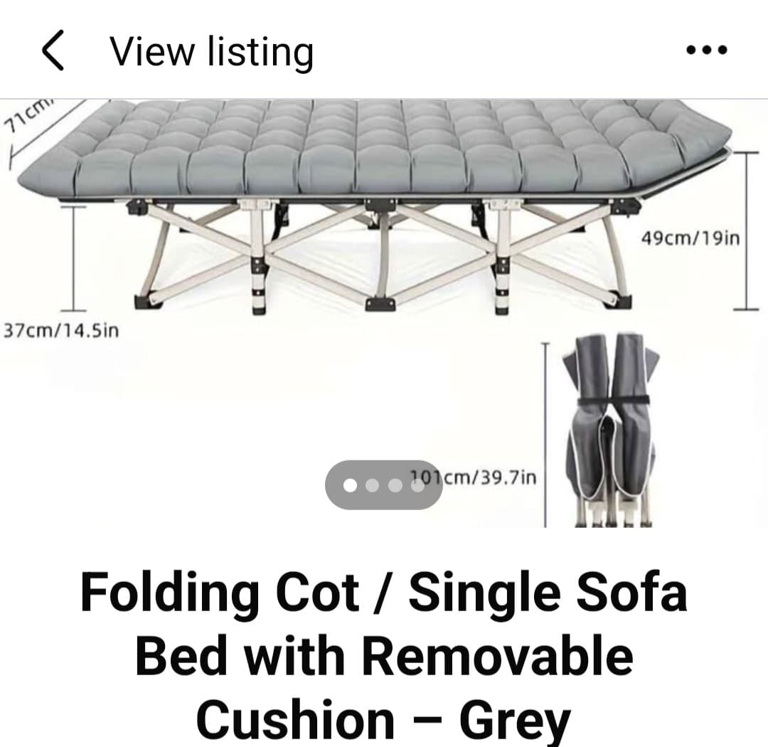 NEW Folding Cot & Single Sofa Bed with Removable Cushion – Grey - Thumbnail 2