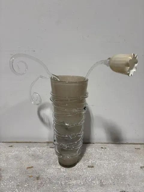 Glass Vase With Glass Flowers - Image 1