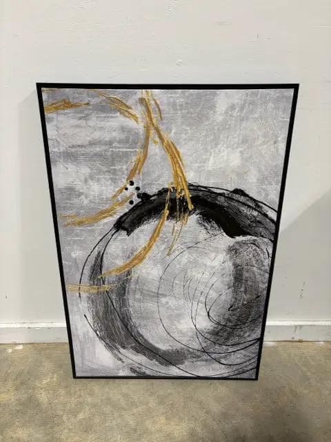 Gold And Black Abstract Framed Canvas Artwork - Image 1
