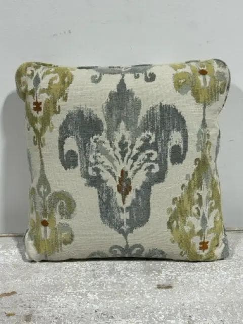 Down-Filled Steel Blue & Chartruse Ikat Pillow - Image 1
