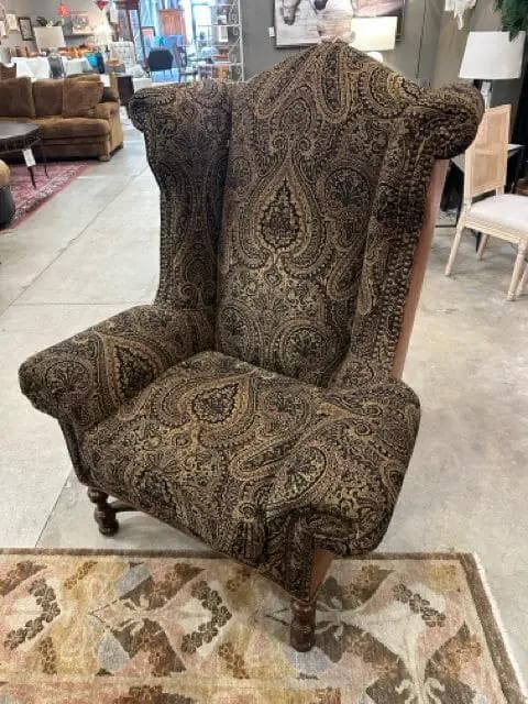 CBS Brown Tapestry English Wing Back Chair - Image 1