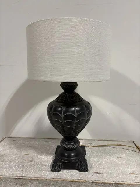 Collective Elegance Black Distressed Metal Lamp With White Shade - Image 1