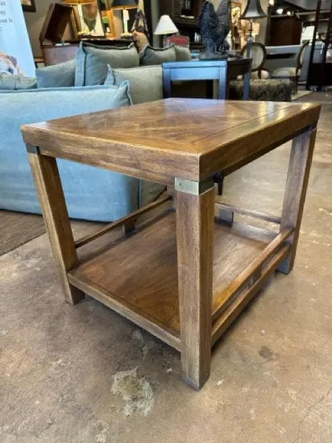 Wooden Inlay Accent Table with Shelf - Thumbnail 4