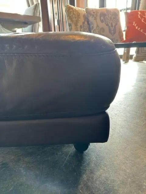 Dark Brown Leather Ottoman - Thumbnail 2