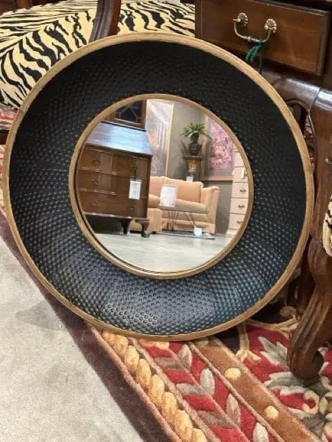 Round Black & Gold Wall Mirror - Image 1