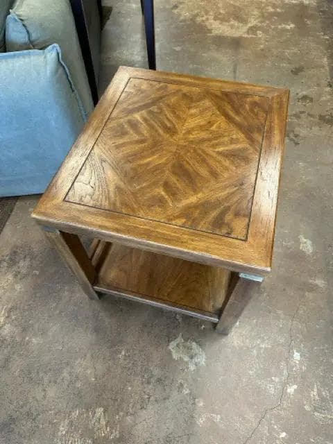 Wooden Inlay Accent Table with Shelf - Thumbnail 3