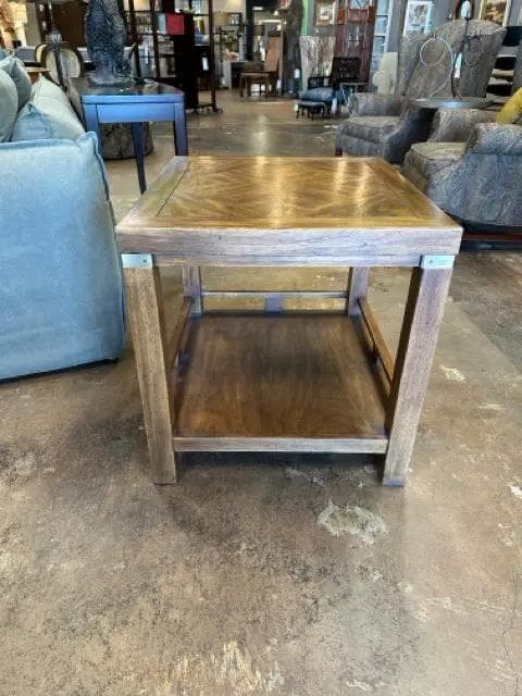 Wooden Inlay Accent Table with Shelf - Thumbnail 2