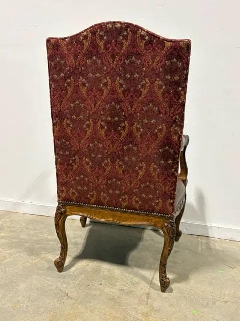 Century French Provencial Carved Wood Armchair with Leather Seat And Nailheads - Thumbnail 3